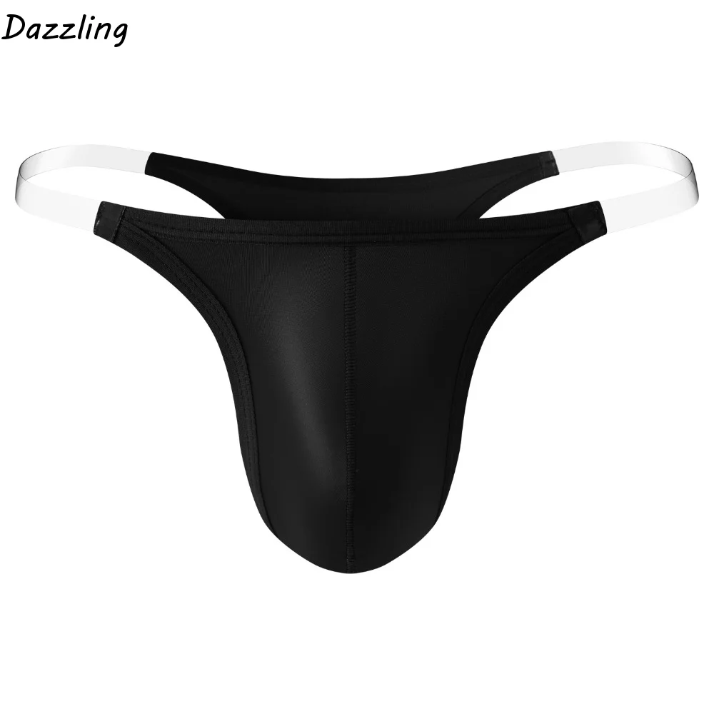 Underpants T-back Men Thong Lingerie Low Waist Men Underwear U Convex Pouch Transparent Strap Bikini Satin Briefs Youth