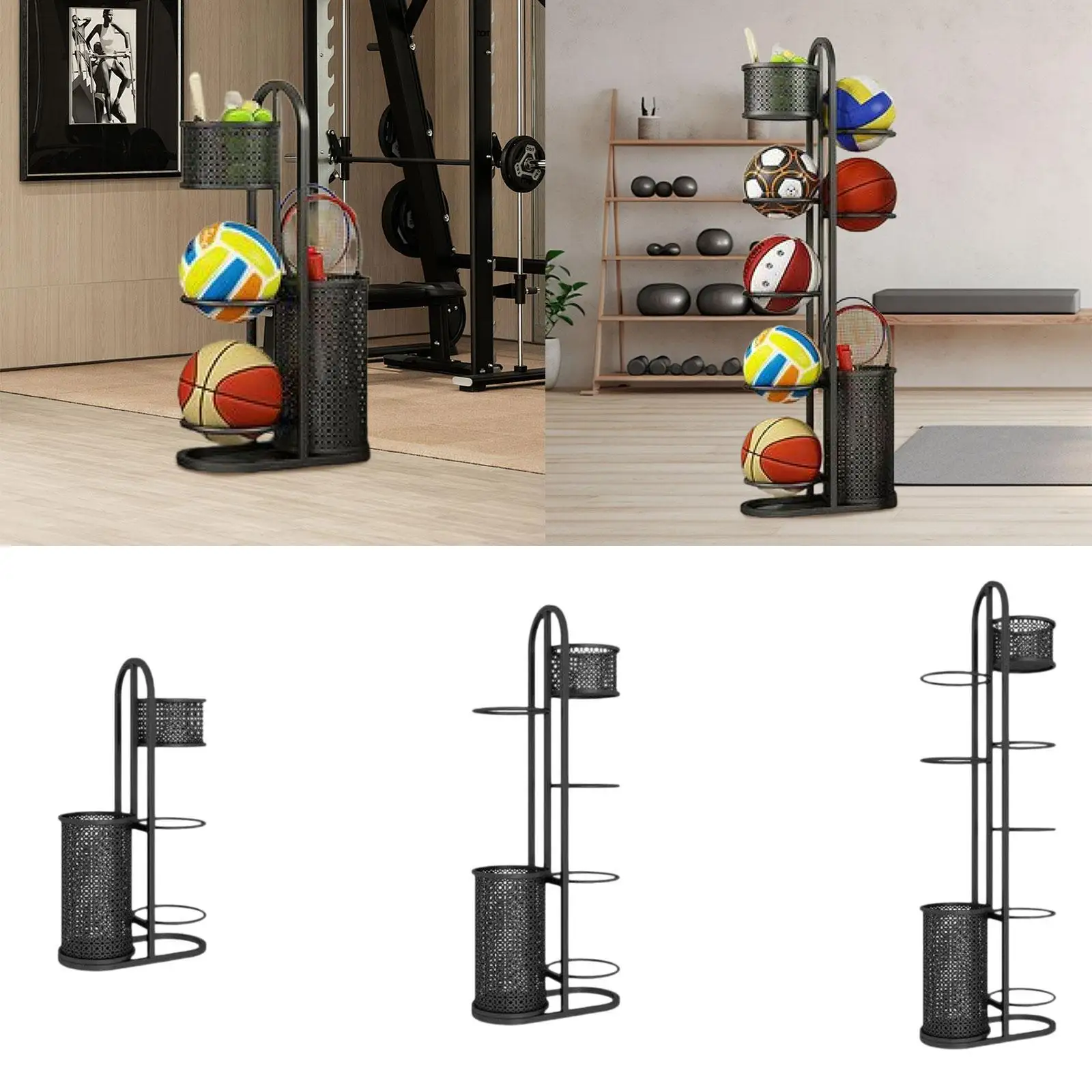Estante de almacenamiento de pelotas de baloncesto, soporte de fútbol, hierro con cestas, estante de almacenamiento de baloncesto para sala de estar, habitación de niños