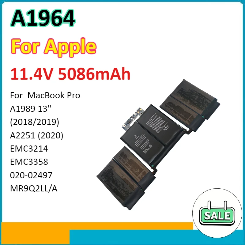 

A1964 Laptop Battery for Apple MacBook Pro A1989 13" (2018/2019) A2251 (2020) EMC3214 EMC3358 020-02497 MR9Q2LL/A 58Wh