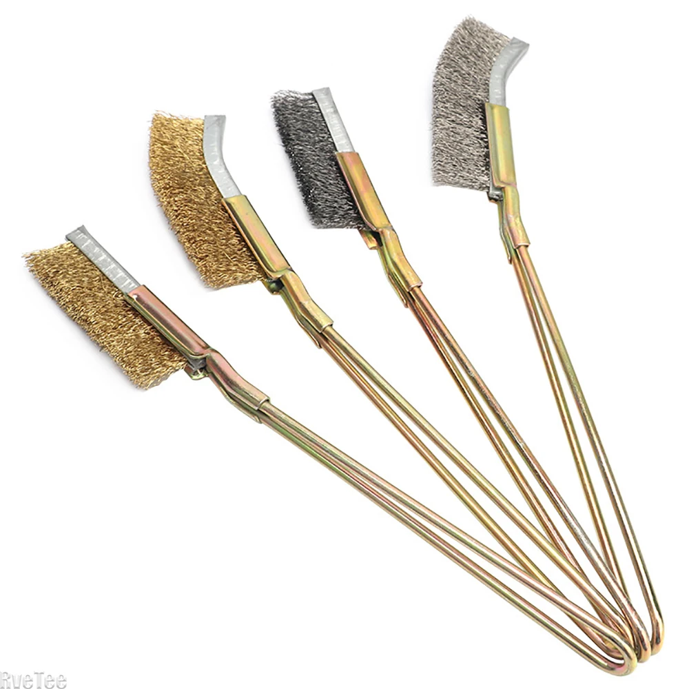 2pcs Rust Remove Wire Brush Steel Brass Nylon Cleaning Brushes Metal Polishing Detail Cleaning Tool for Home Workshop