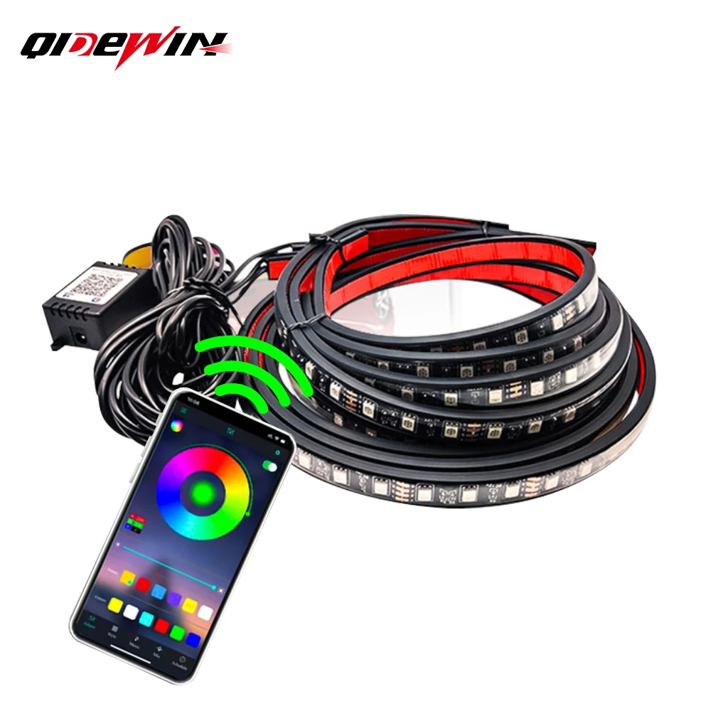 4PCS Car Neon Accent Flash Strip Lights RGB Vehicle Underglow LED Chassis Lights with APP and Remote Control for Cars Boats