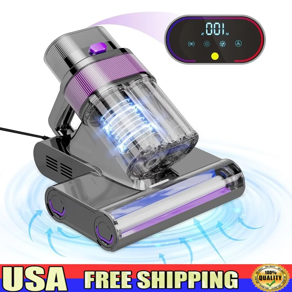 UV Mattress Vacuum Cleaner 16Kpa Suction HEPA Filter Dual Dust Cups Handheld 500W Powerful Bed Vacuum Lightweight Easy Operation