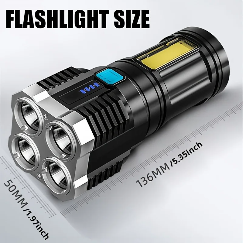 4-core High Power LED Flashlights Outdoor Camping Torch With 4 Lamp Beads And COB Side Light Rechargeable Portable Hand Lantern