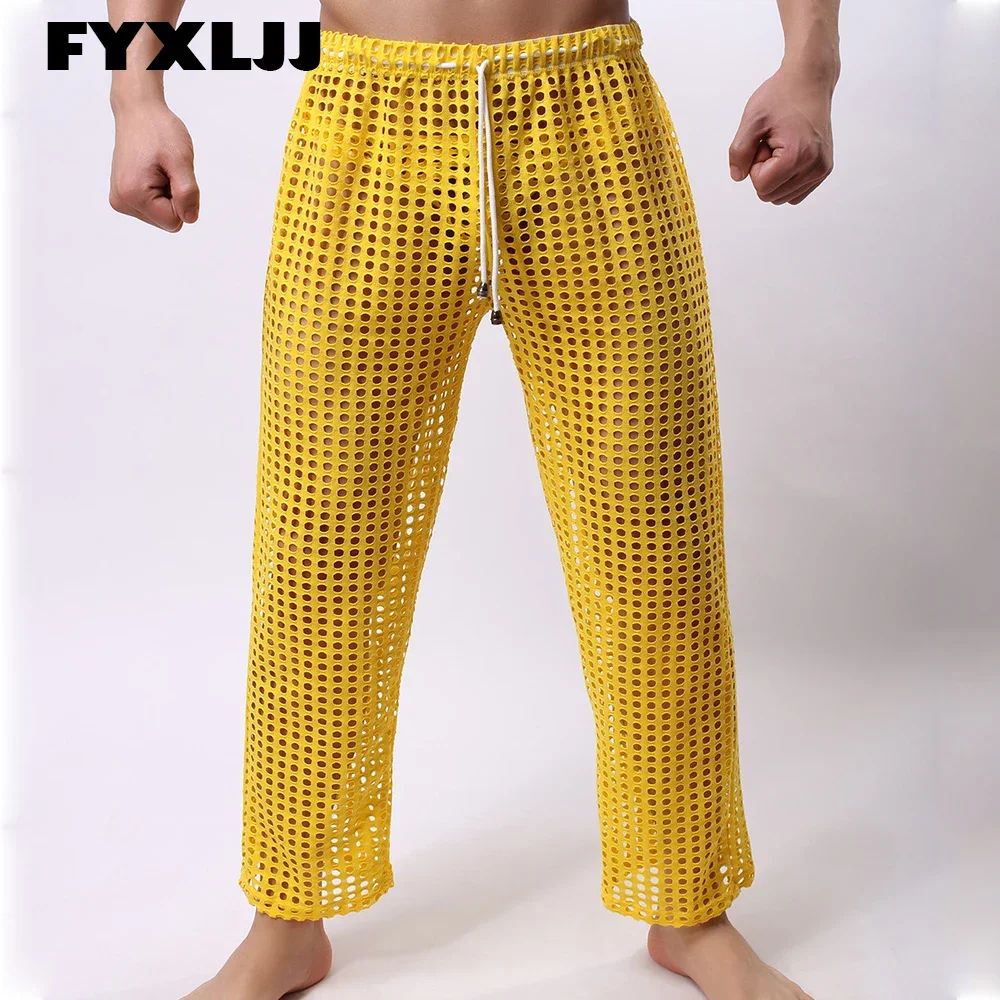 

FYXLJJ Men Mesh Fishnet Long Pant Transparent Sexy Man Pajamas Homewear Sleep Bottom Long Johns Men's Lingerie Legging Sleepwear