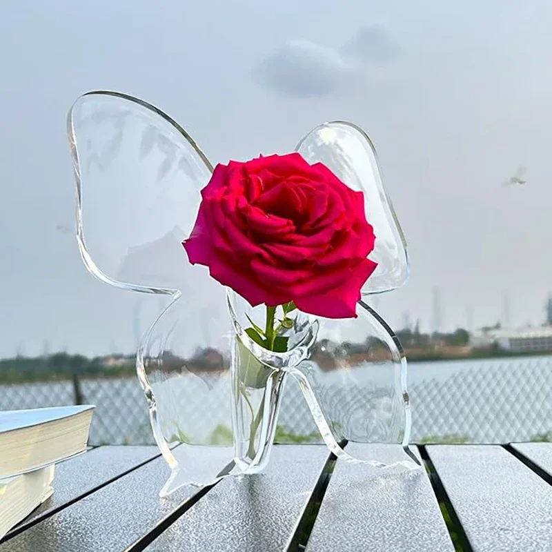 218×220mm Ins Style Modern Minimalist Acrylic Butterfly Vase Living Room  Bedroom Decoration Flower Arrangement Transparent Vase