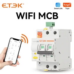 ETEK Tuya WIFI Smart Circuit Breaker MCB Smart Life Remote Control Short Circuit Protection Timed 2P 16A 25A 32A 40A 63A EKR3