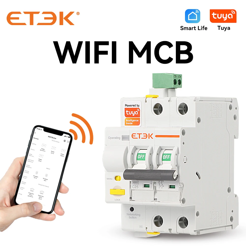 ETEK Tuya WIFI Inteligentny Wyłącznik Automatyczny MCB Smart Life Zdalne Sterowanie Ochrona Przed Zwarciem Zabezpieczenie Czasowe 2P 16A 25A 32A 40A 63A EKR3