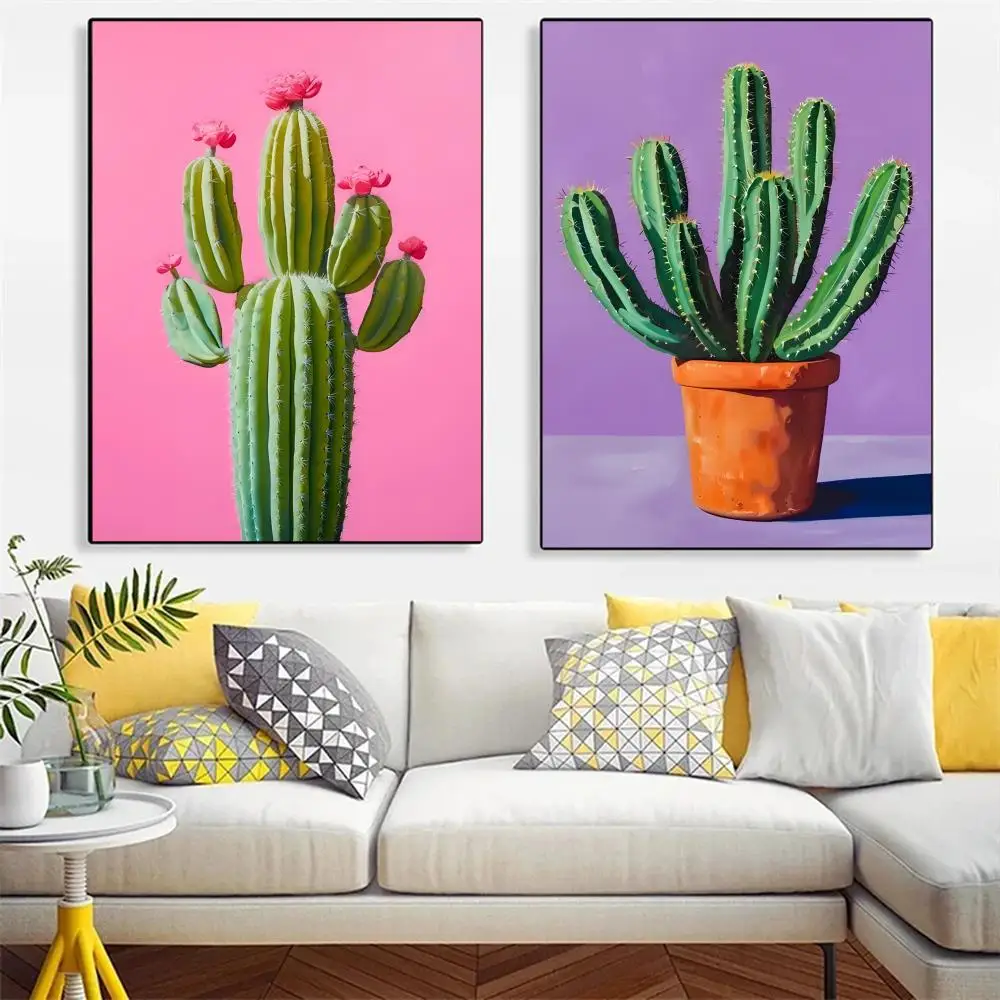 ألوان مائية مجردة ملونة زهرة الصبار زهرية لا تزال الحياة ملصق الجمالية HD PVC جدار الفن - مقاوم للماء للأشعة فوق البنفسجية للمنزل B