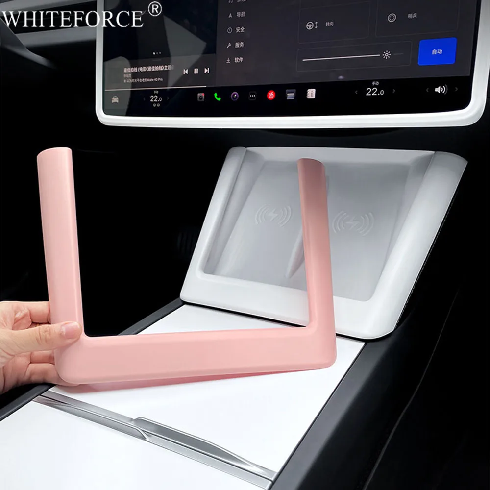 Protetor de Interior para Console Central com Carregamento Sem Fio para Tesla Model 3 Highland & Model Y Juniper, Material Alcantara/ABS