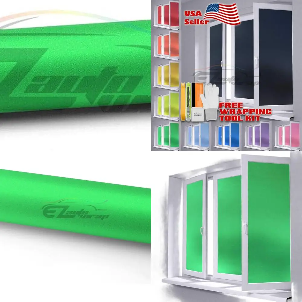 

4ft x 10ft Green Frosted Glass Window Film - Peel & Stick Privacy Sticker for Home, Bathroom - Waterproof, Includes Tool Kit