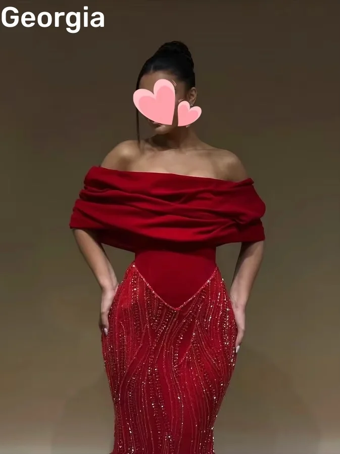 Sukienki syreny na studniówkę z odkrytymi ramionami, zdobione koralikami, luksusowe suknie wieczorowe do ziemi, krótkie rękawy, zapinane na zamek, koktajlowe.