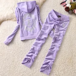 Juicy Grape Velvet Tracksuit Women Two Piece Set 2024 Women's Hoodies and Pants Set Casual Tracksuit