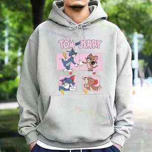 Y2K Jerry và Tom Mans Nữ Bán nóng Bán phim hoạt hình dễ thương In Hoodie Humor Funny Fashion Fashion All Round Sleeve Shirt 10 Áo nỉ bán hàng chính của Tom và Jerry - №10
