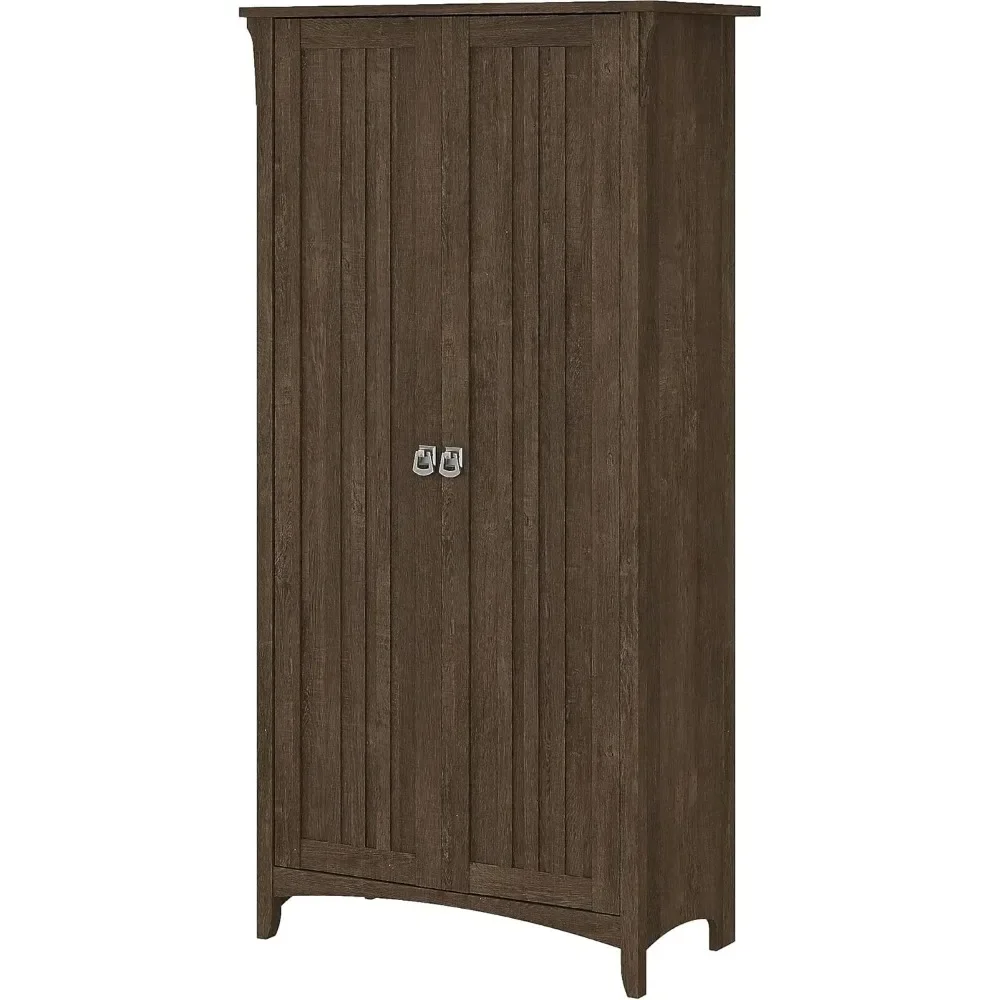 Bush Furniture Salinas Tall Storage Cabinet, Modern Farmhouse Accent Chest with Doors & Adjustable Shelves in Ash Brown, Cupboar