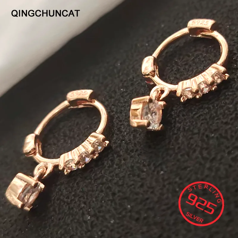 

Luxury Trendy Earring Elegant Single Row Zircon Small Creative Prevent Stamp 925 Sterling Silver Stud Earrings Allergy Jewelry