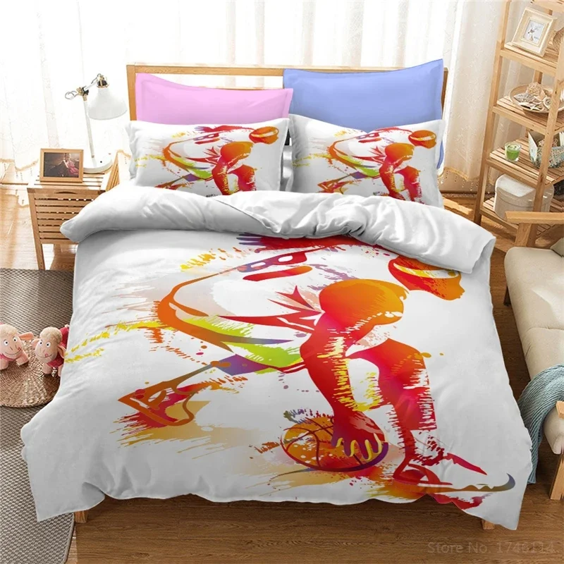 3D Basketball Style Bedding Set Sports Basketball Duvet Cover Set Soft Quilt Cover with Pillowcase Home Textile for Teens Boys