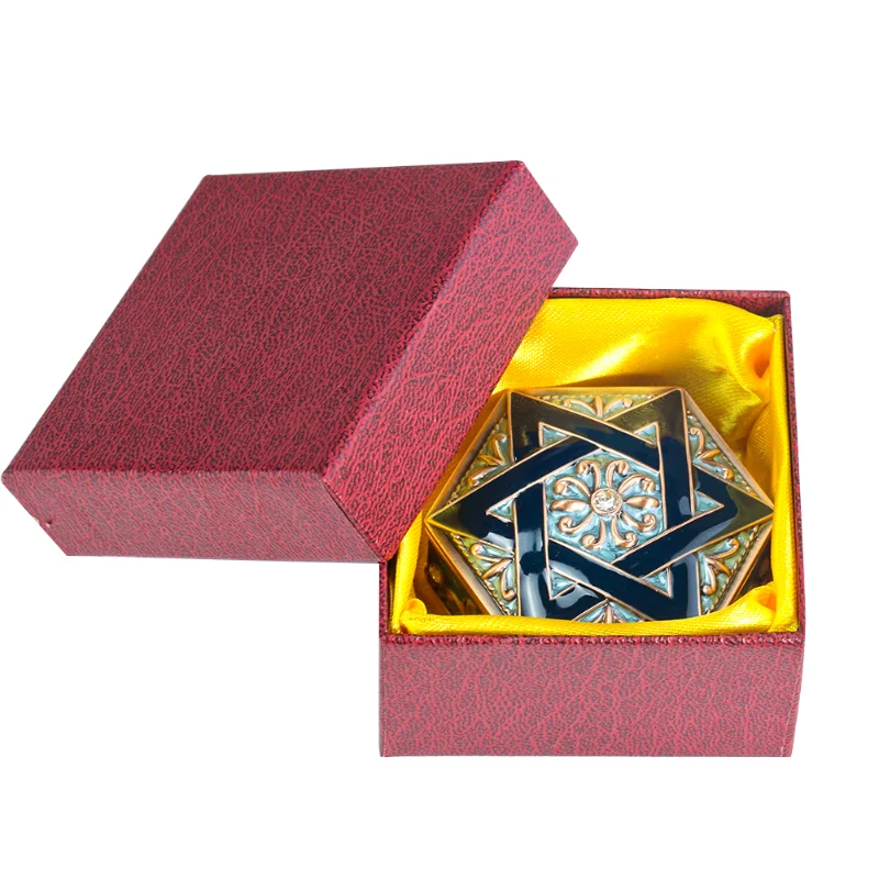 Vintage Mascot Metatron Star of David Hexagram Mosaic Rhinestone Laser Flowers Crafts Jewelry Box