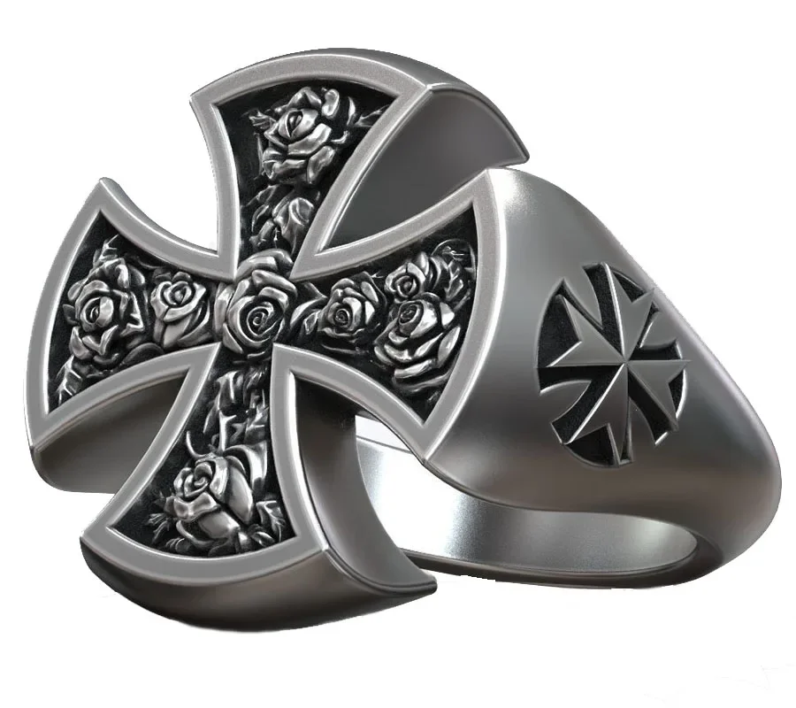 

14g Big Hospitaller Maltese Cross Templar Symbol Catholic Art Relief Real Customized 925 Solid Sterling Silver Rings Many Sizes