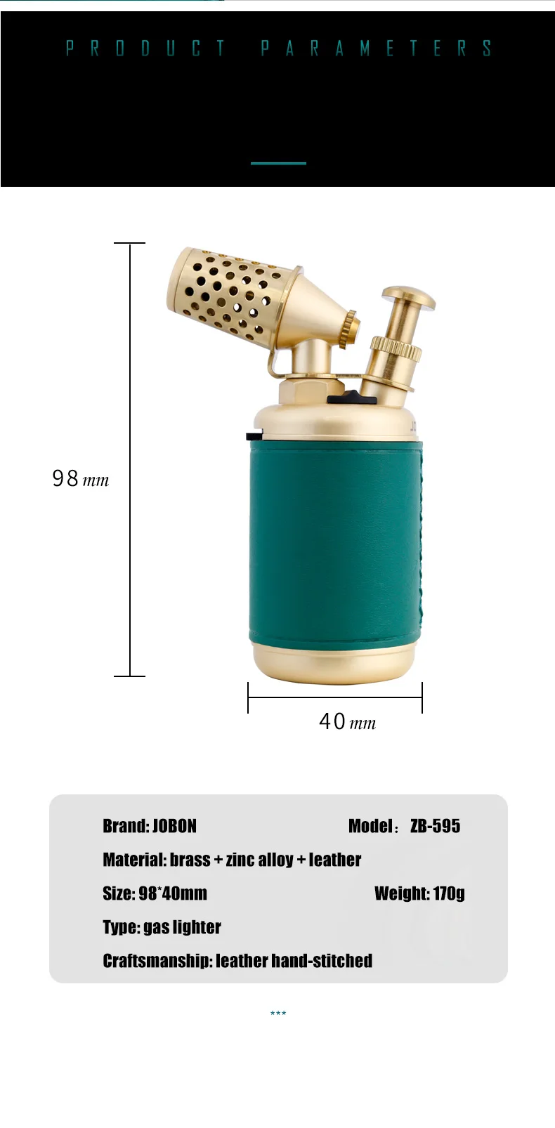JOBON Multi-function Strong Gun Lighter Windproof Blue Flame One-touch Lock Fire Retro Appearance Design Cigar Lighter