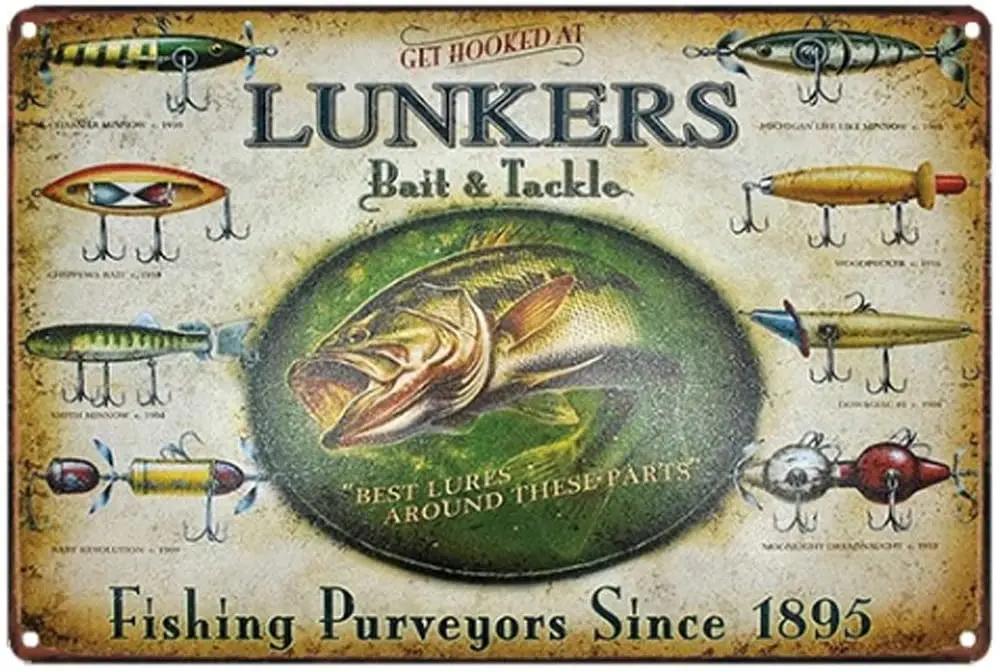 Fishing Purveyors Thick Tinplate Novelty Parking Retro Metal Tin Sign Plaque Poster Wall Decor Art Shabby Chic Gift