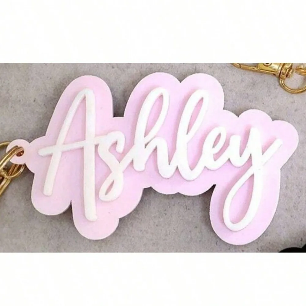 KADRUFI لطيف مخصص ثلاثية الأبعاد اسم سلسلة مفاتيح مصنوعة من الأكريليك الوردي الأزرق الأسود مجلس لوحة شخصية على ظهره على ظهره سيارة مفتاح السيارة #1