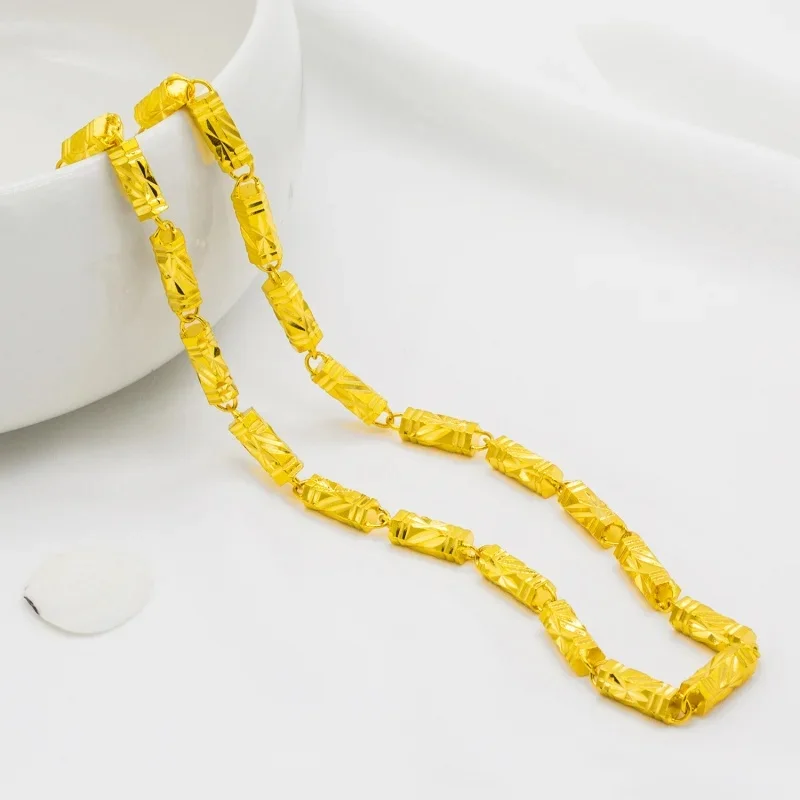 24K 999 Gold Men's Necklace, Hexagonal Bamboo Section Trendy Chain, Personality Bestseller Gift for Him