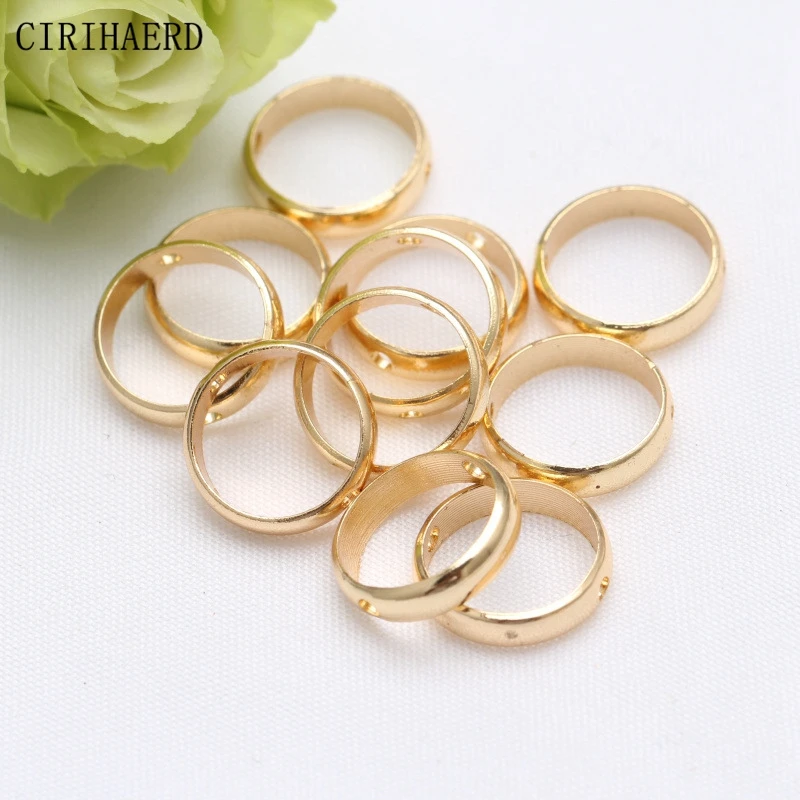 14K/18K Gold Color Plated Brass Round Bead Set DIY Accessories Spacer Beads Guard Ring Components For Jewelry Making Supplies