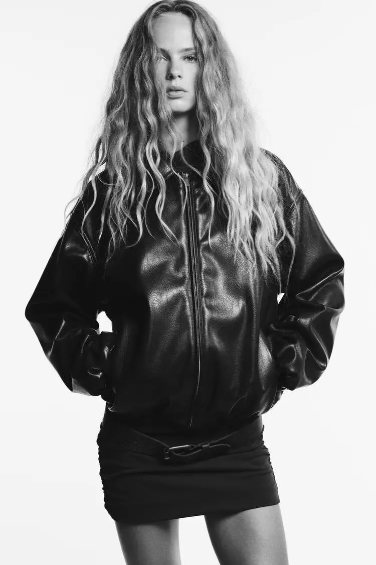 Nuova Giacca da Pilota Autunnale da Donna in Pelle PU, Manica Lunga, Colletto Rovesciato, Cappotto con Tasche, Stile Casual, Vestibilità Comoda con Cerniera