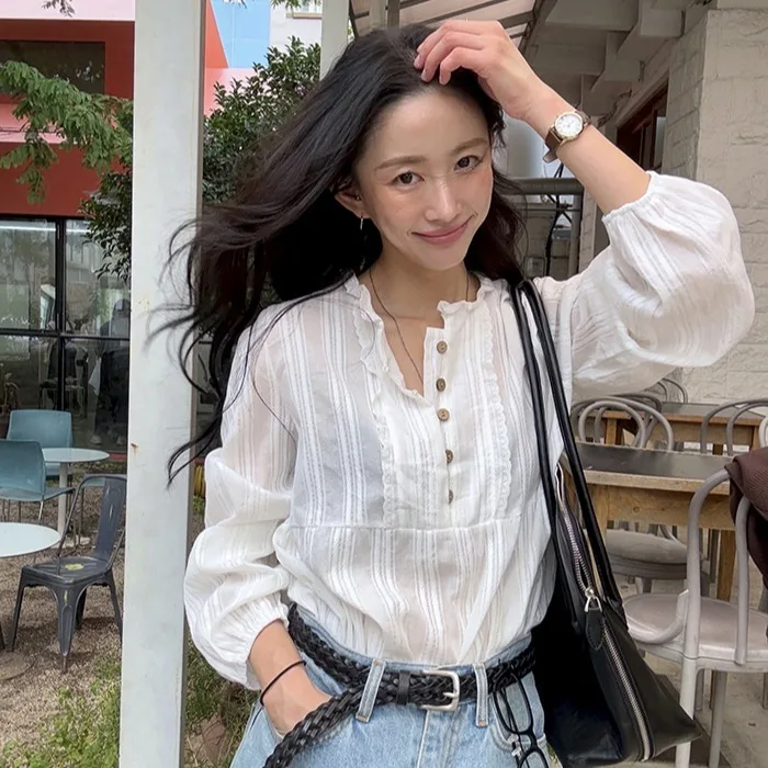 

Spring New Gentle Style Pure Color Floral Embroidery Shirt Women's Slim Fit Cotton Long Sleeve Breathable Comfortable Shirt