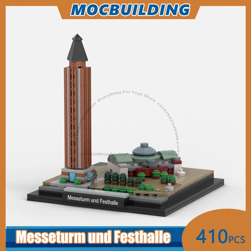 

Конструктор MOC: Архитектурная модель Мессетурма и Фестхалле в масштабе 1:1875, DIY-набор для сборки, 410 деталей, рождественские игрушки и подарки
