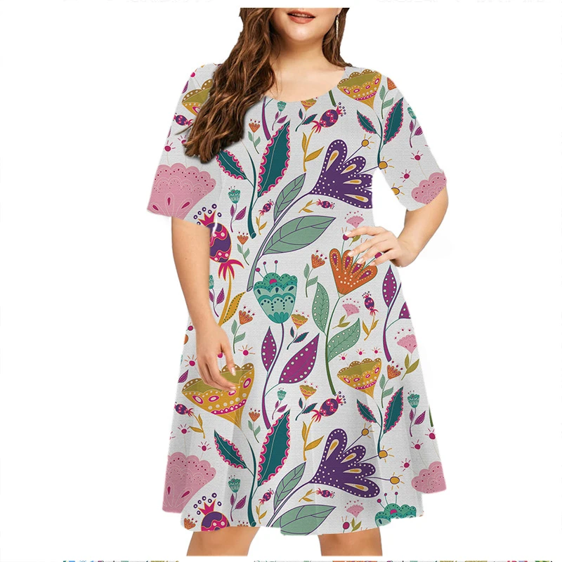 Vestido corto informal con estampado Floral para verano, minivestido holgado de manga corta con cuello redondo para mujer, talla grande 6XL