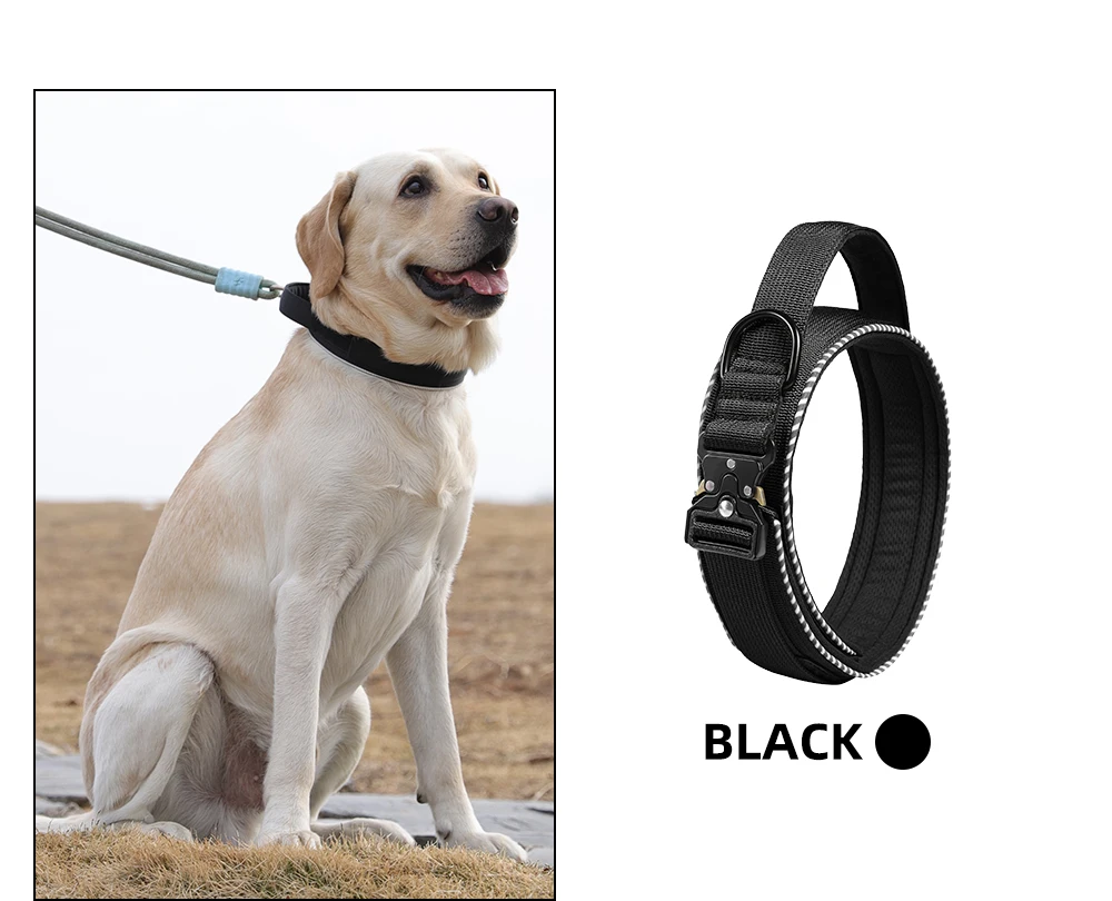 Taktisches Hundehalsband, verstellbares Hundehalsband für mittelgroße und große Hunde, Golden Retriever-Halsband mit Kontrollgriff, hochwertige Schnalle. – Detail 17