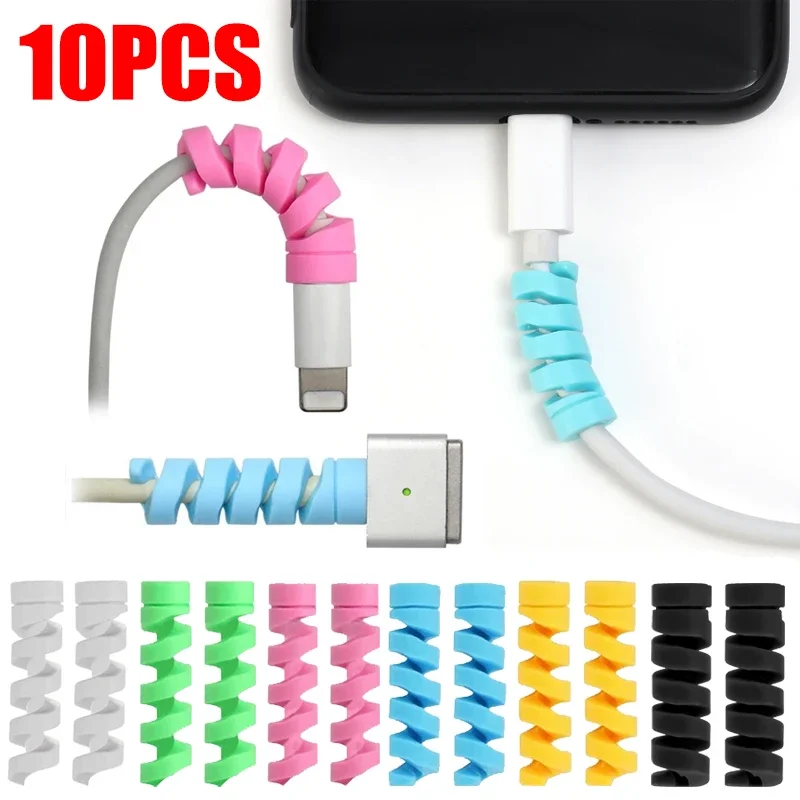 1/10PCS Silicone Cable Protector Data Cord Spiral Winder Organizer Cover for iphone USB Charger Wire Anti Break Protectors