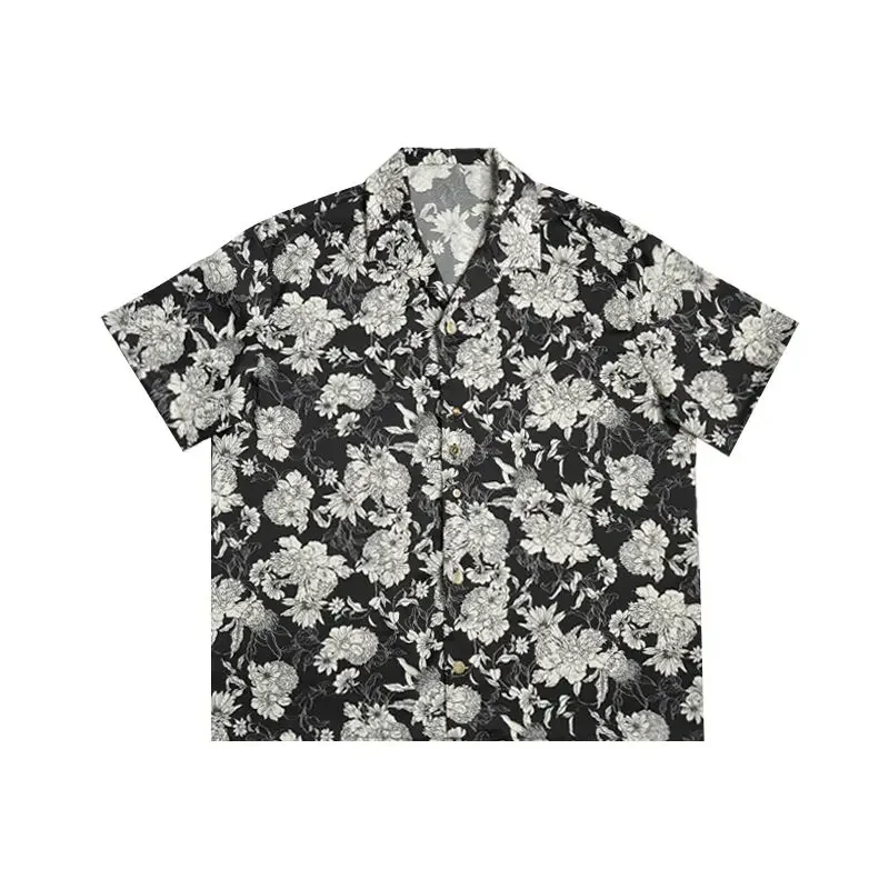 Male Shirts Graphic Hawaiian Floral Men\'s Shirt Cheap Brand Tops Korean Style Cool Original with Sleeves Fashion Man 2024 I Xxl