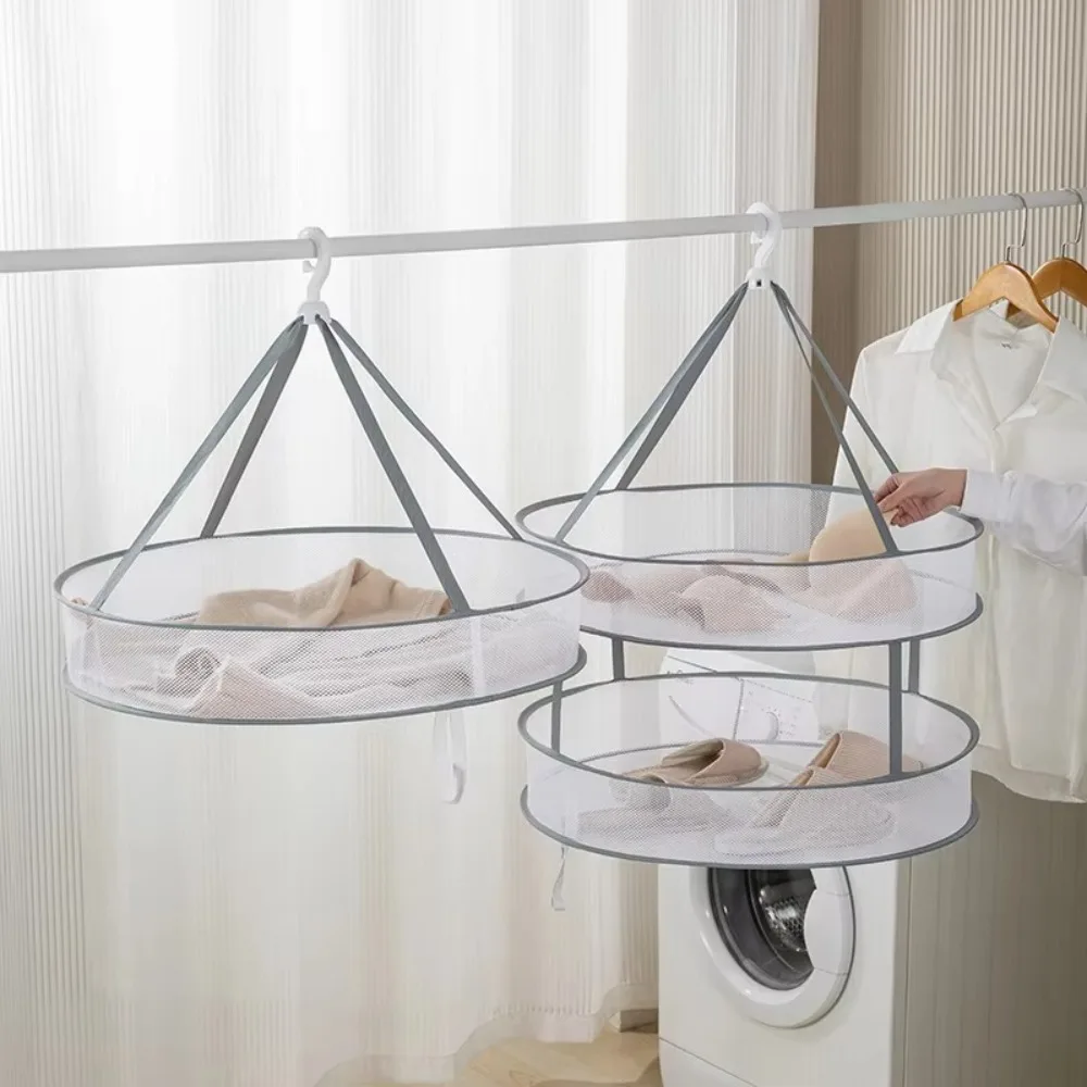 

Soft Portable Clothes Dryer Basket Foldable 1/2 Layer Clothes Hanging Dryer Mesh with Hanging Hook Socks Drying Net for Home