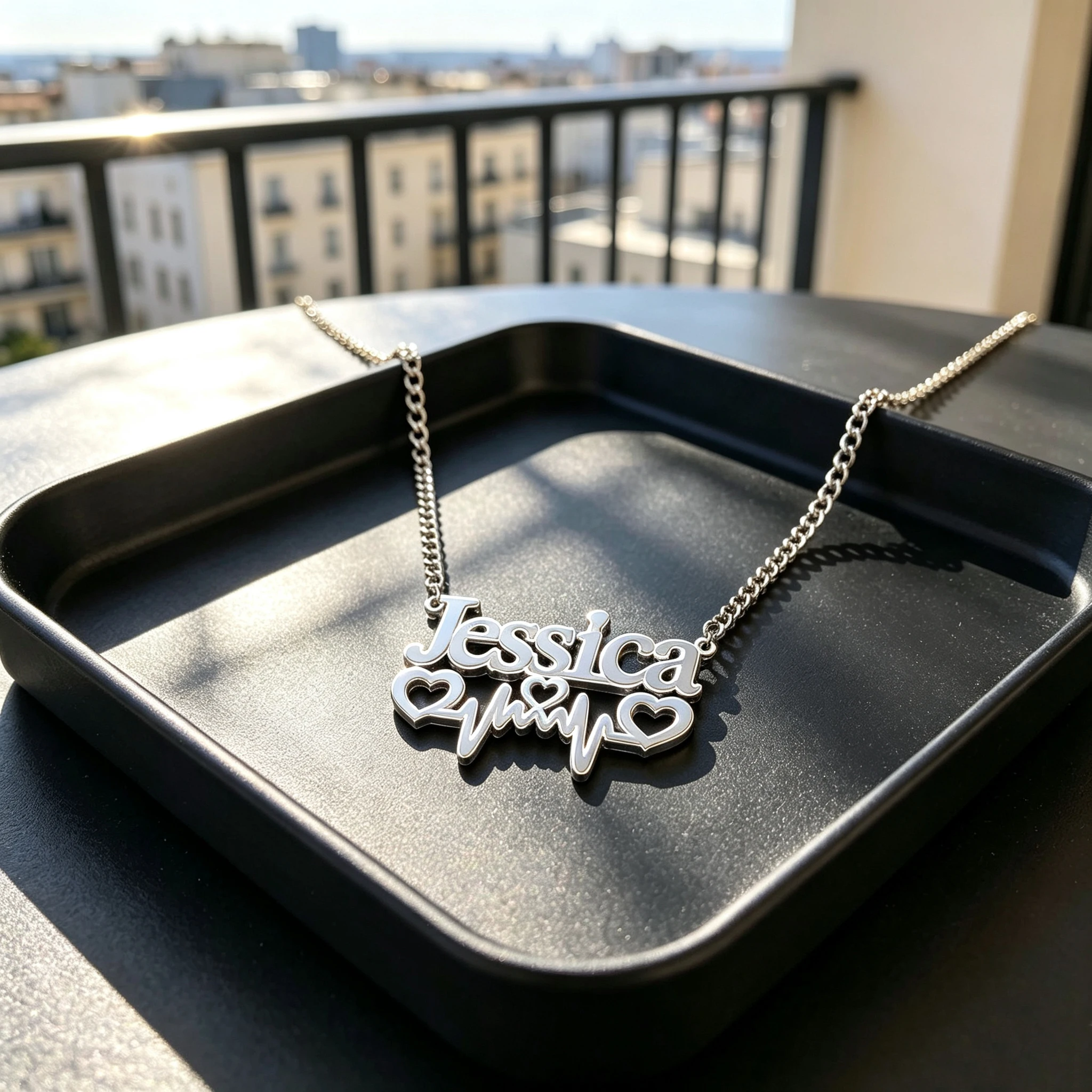 Custom Electrocardiogram Necklace Personalized Name Chain Bespoke Etching Nameplate Necklaces For Women Stainless Steel Jewelry