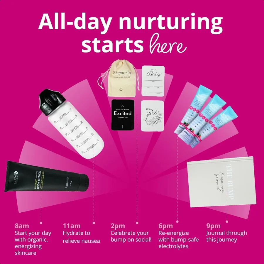 Bump Boxes 1st Trimester Pregnancy Gifts for Expecting Moms with Water Bottle Journal Lotion and Milestone Cards Gift for Mothe