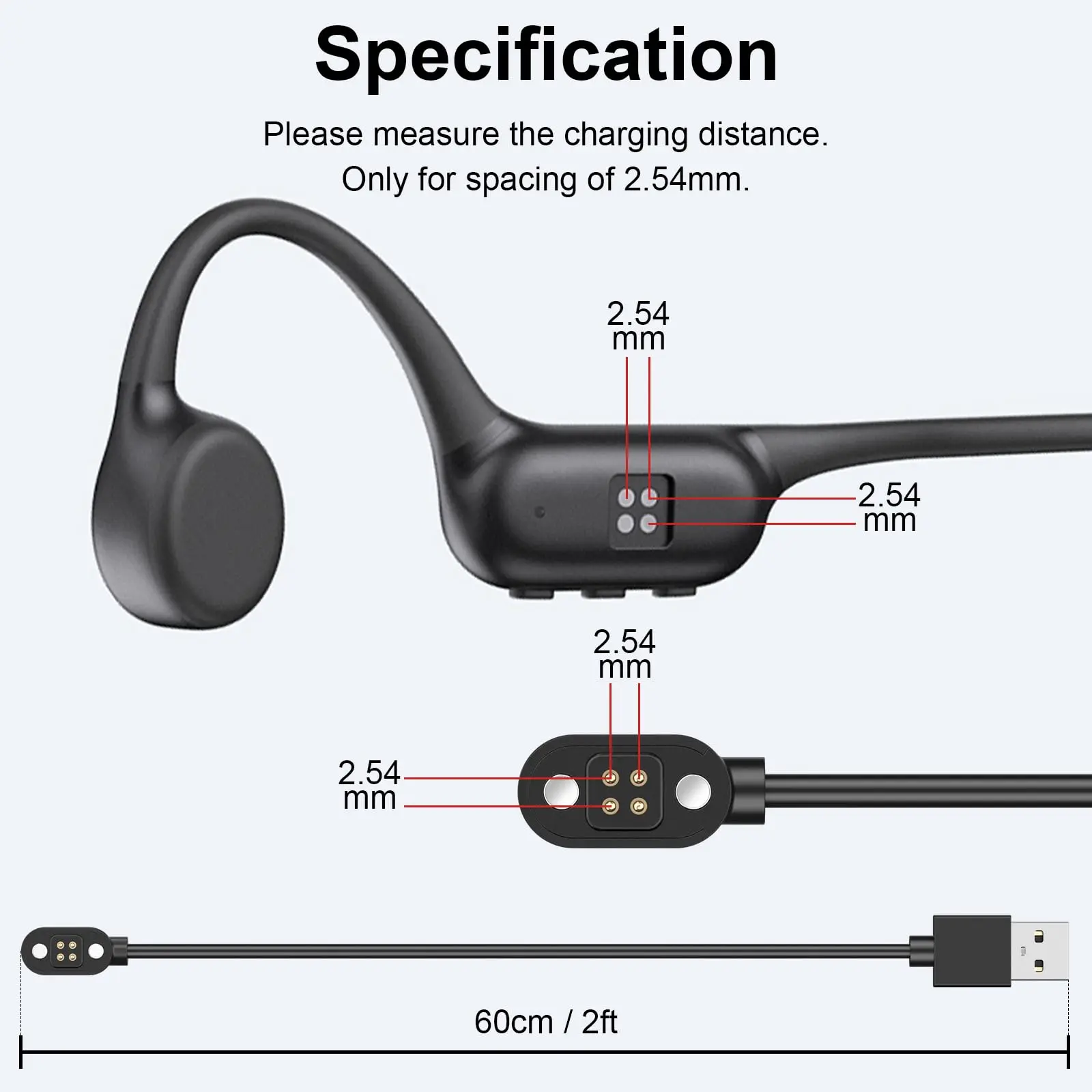 5V 1A Magnetic Charger Cable for YUANS X7/X8/X18pro Bone Conduction Headphones USB Power Cord