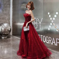 Toast Dress Bride And Long Temperament Tube Top Strap Burgundy Banquet Spring And Summer Evening Dress Skirt Women