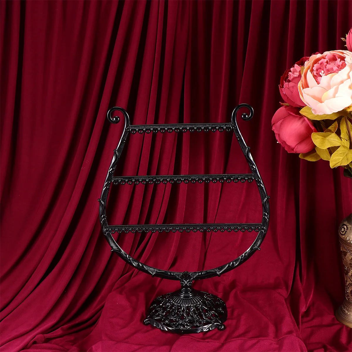 1Pcs Jewelry Display Rack Iron Hollow Black Wine Glass Shape Stable Earring Storage Stand for Bedroom Home Retail Use