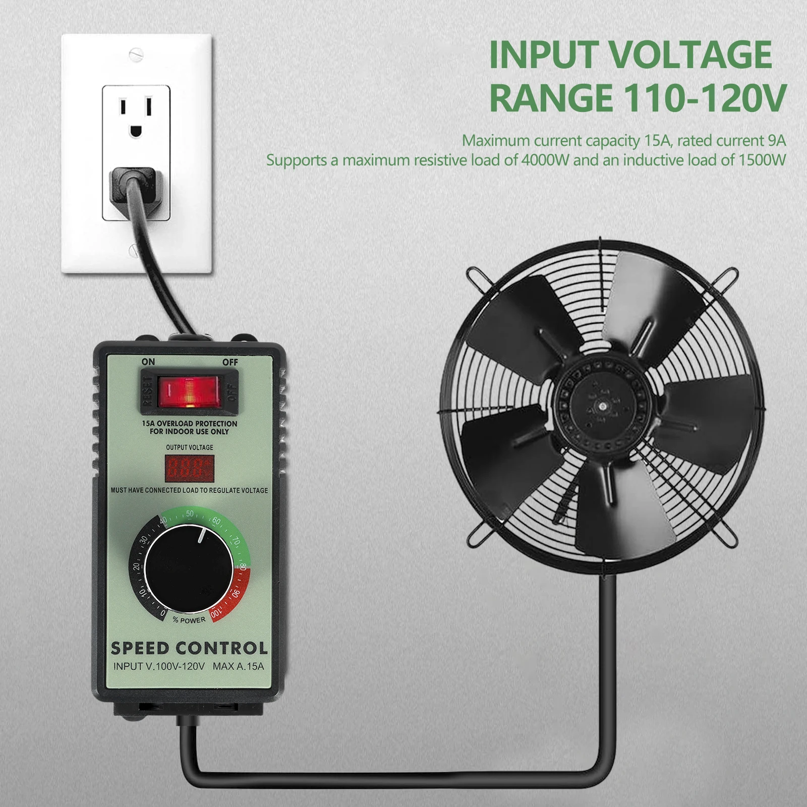 New 4000W AC Motor Speed Controller 110-120V 15A Motor Governor Control Speed Pinpoint Regulator with Overload Protection Switch