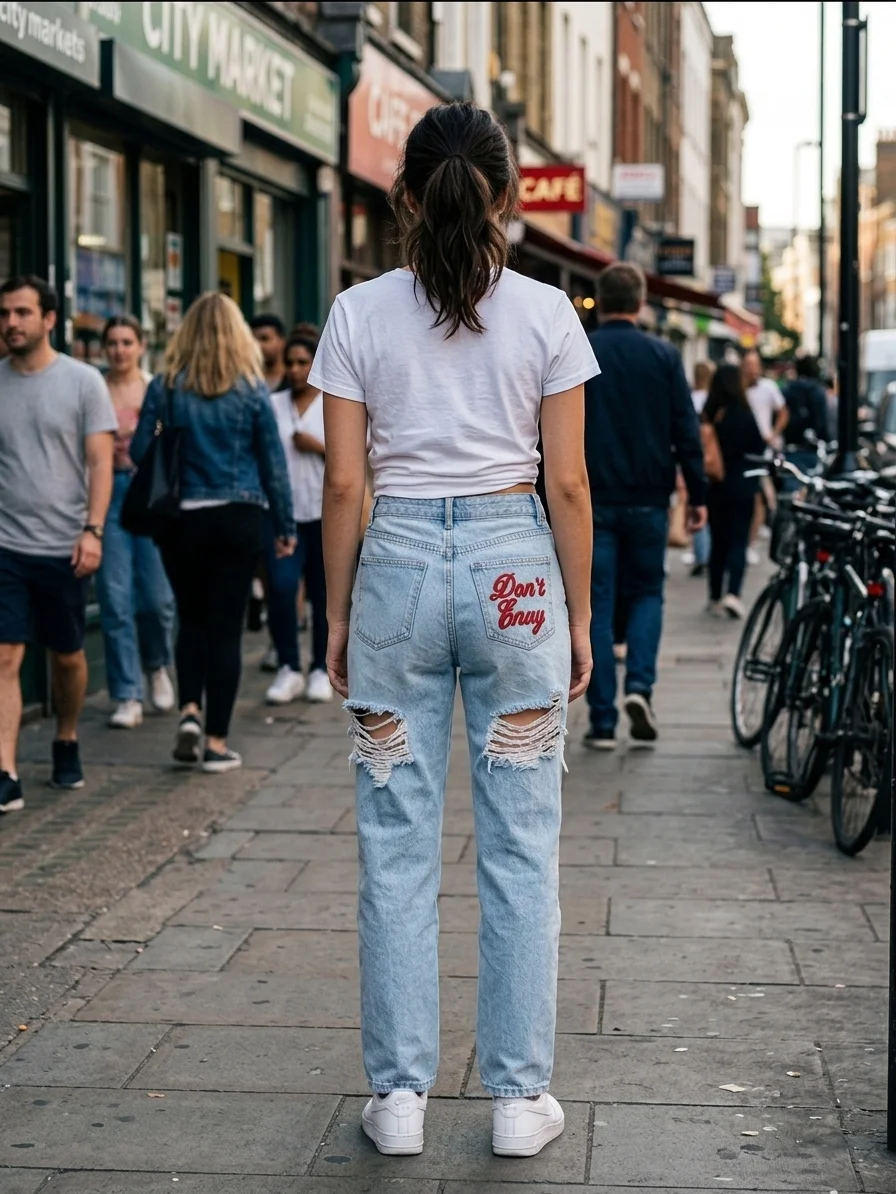

Y2K Sexy Back Ripped Denim Jeans Women High Waist Hole Back Trousers Embroidery Letter Print Streetwear Straight Leg Mom Jeans