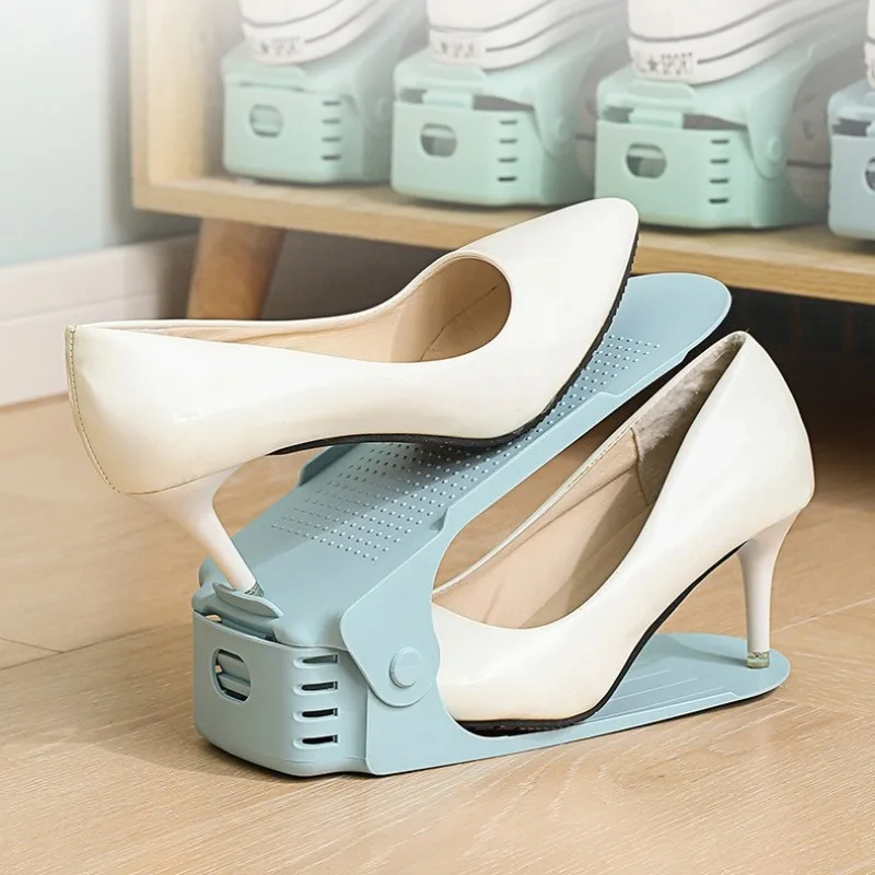 2 قطعة/المجموعة قابل للتعديل للطي البلاستيك رف الأحذية المنظم التخزين للمنزل المنزلية توفير مساحة خزانة خذاء تخزين الرف