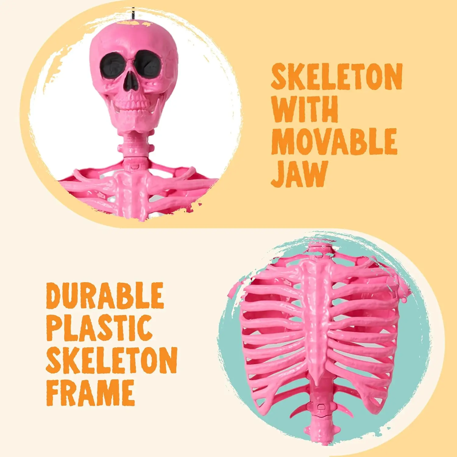 5 FT Life Size Halloween Skeleton, Free-Standing Poseable Pink Full Body Skeleton Decor with Movable Joints, Giant Skeleton Prop for Spooky Scary Graveyard Party, Haunted House Halloween Decoration