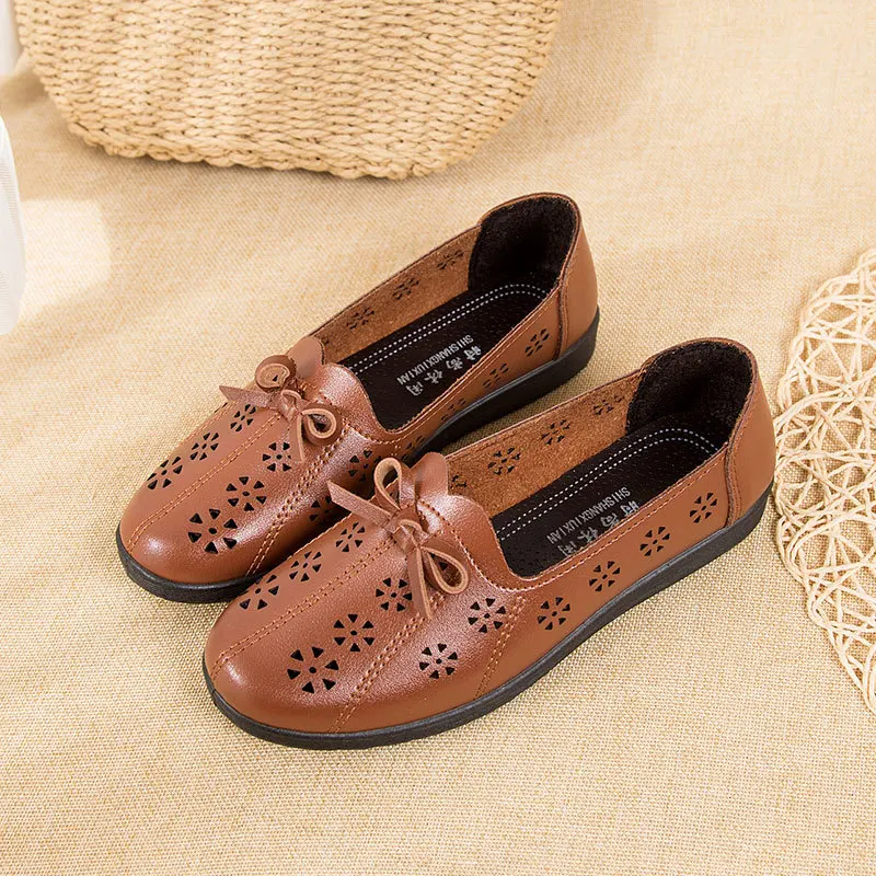 High Quality Women Leather Flats Shoes Soft Sole Comfortable Female Oxford Flats 2023 New Summer Breathable Casual Shoes Loafers