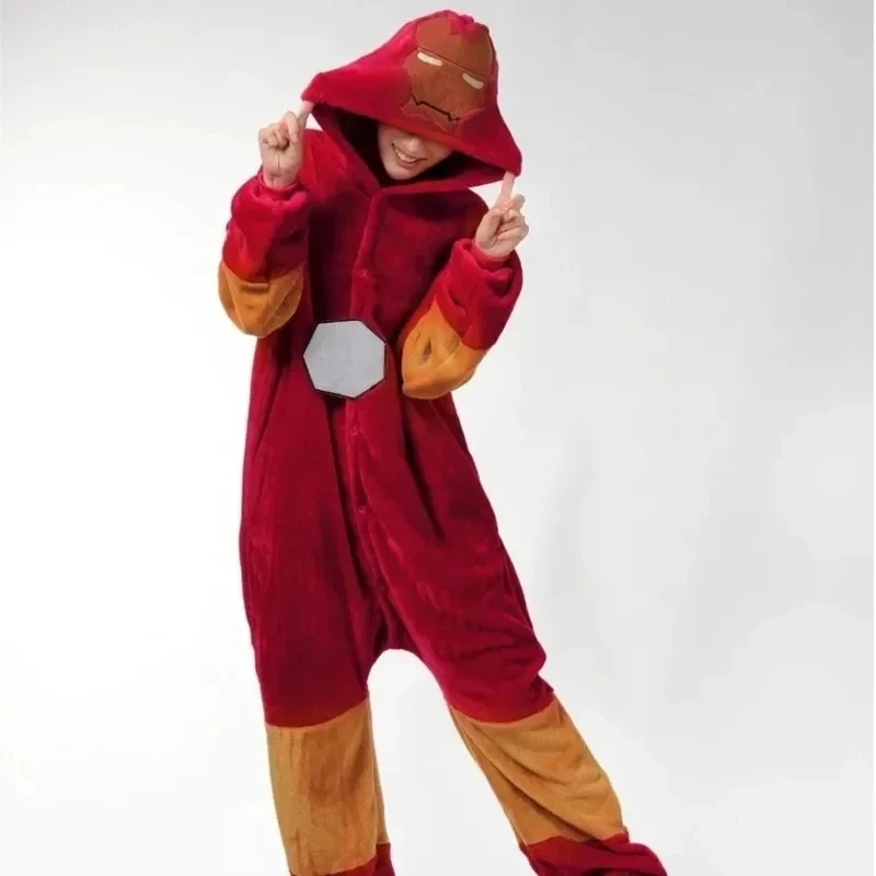 ♥ New 2026 Iron Anime Pajamas Onesie Kugurumi Winter Flannel Super Hero Adult Sleepwe CanCos Costume Cosplay for Women Man