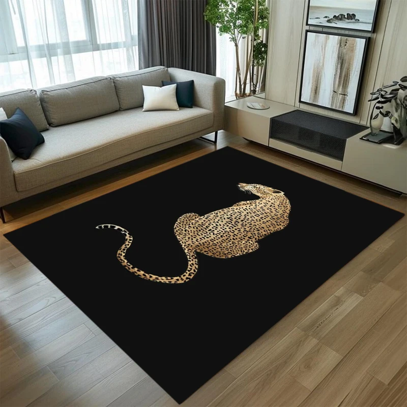 Red Leopard Palm Leaf Print Area Rug Tropical Animal Pattern Soft Anti‑Slip Floor Carpet for Living Room Bedroom Home Decor