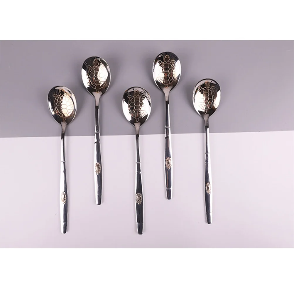

3Pcs Stainless Steel Spoons Gold Plated Turtle Pattern Multi Purpose Kitchen Scoops for Coffee Tea Dessert Serving Cutlery