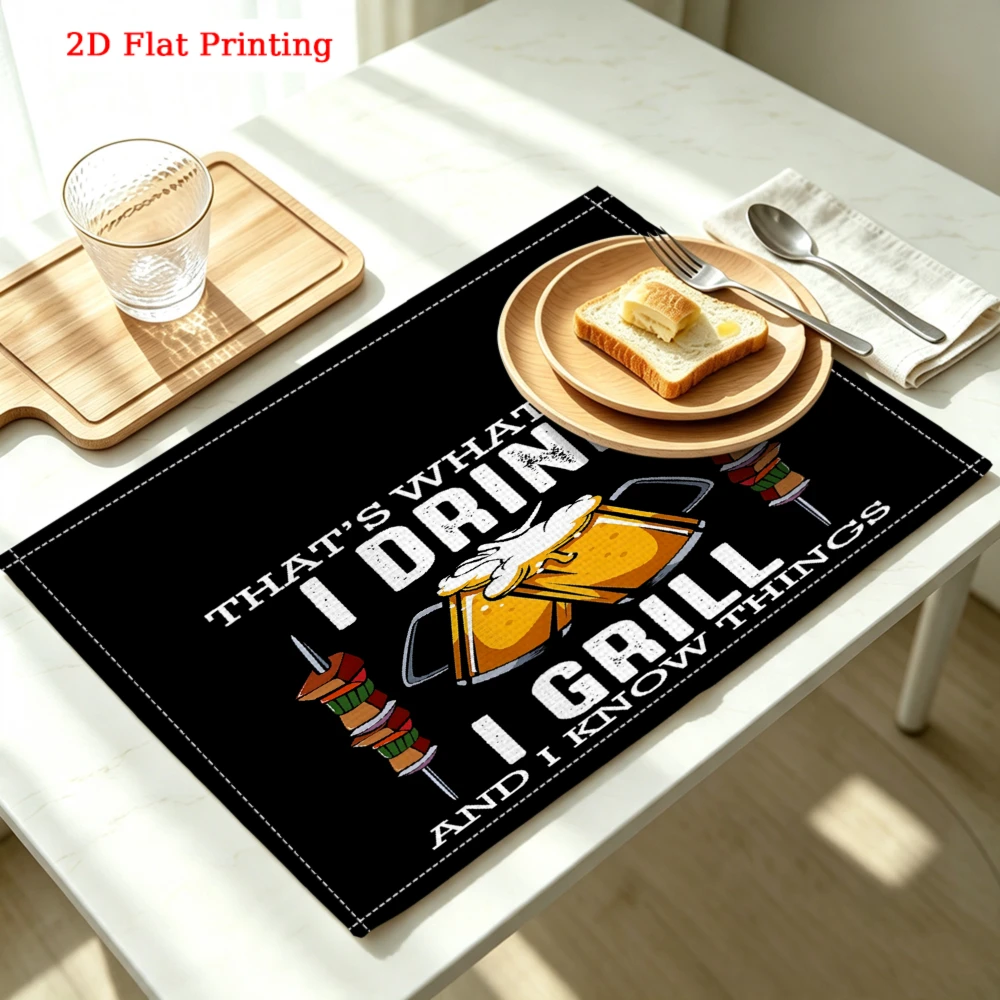2Pcs Funny Quote Placemat Black That S What I Drink And I Grill Table Mat Kitchen Dining Decor Gift 30X40Cm
