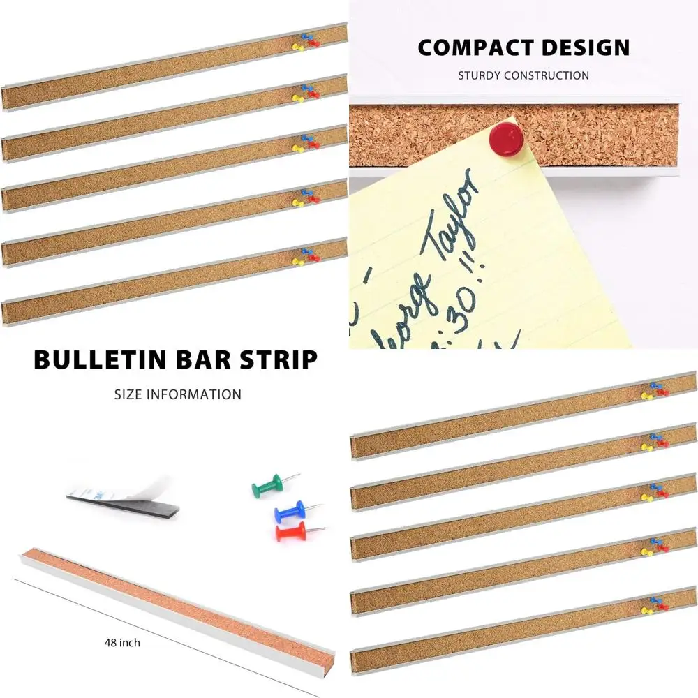 

Алюминиевые пробковые планки, 5 штук, 48 x 1 дюйм, серебристые, для классов, офисов и кабинок